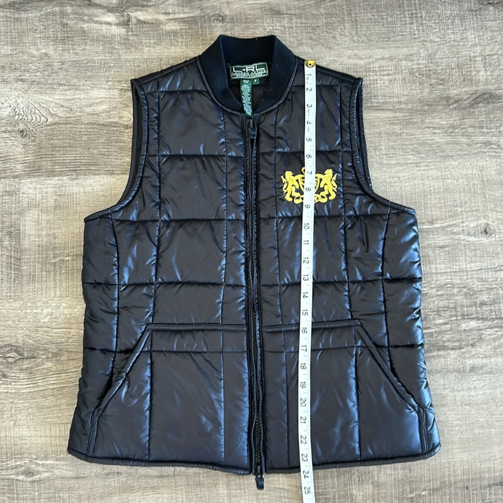 Lauren Ralph Lauren Black Quilted Puffer Vest with Yellow Crest - Picture 2 of 10